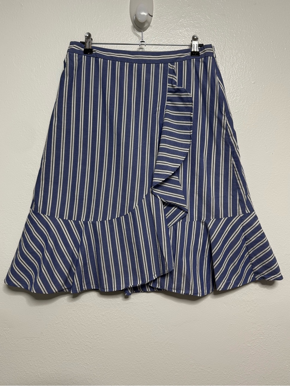 Talbots Navy and White Striped Ruffle A-Line Skirt